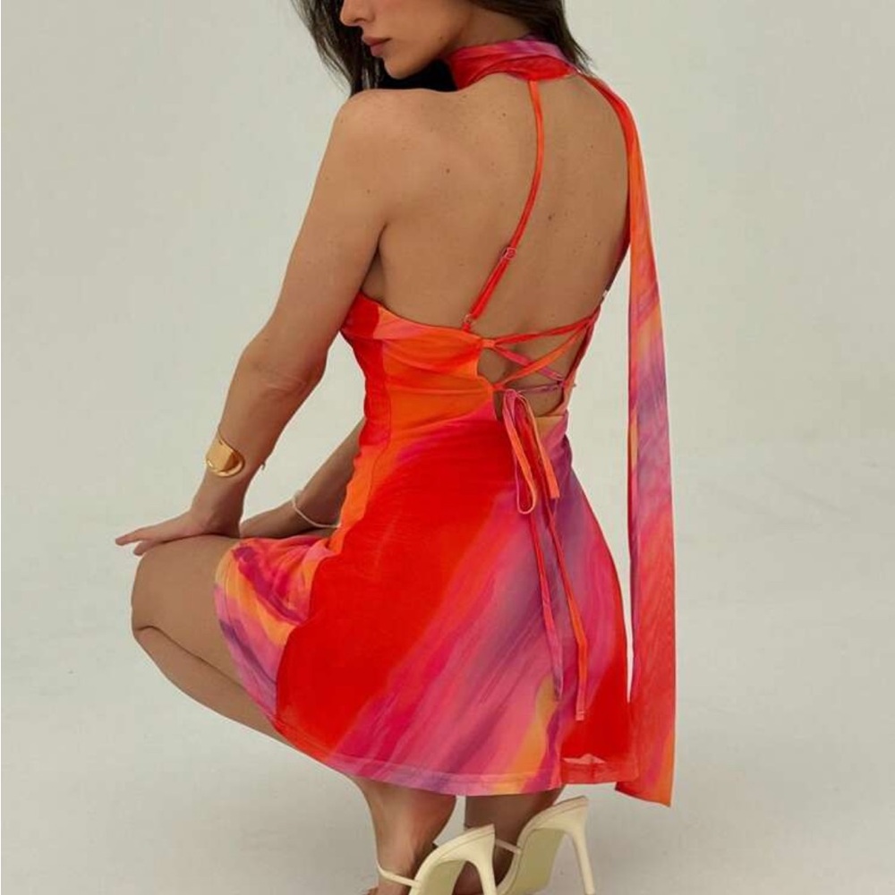 Vibrant Multicolor Halter Dress